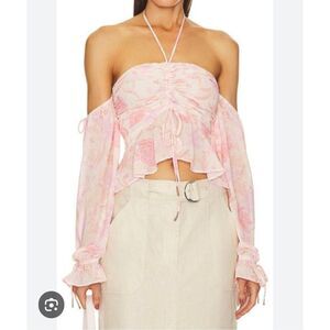 Tularosa Women's Cream & Pink Poly Georgette Top NEW